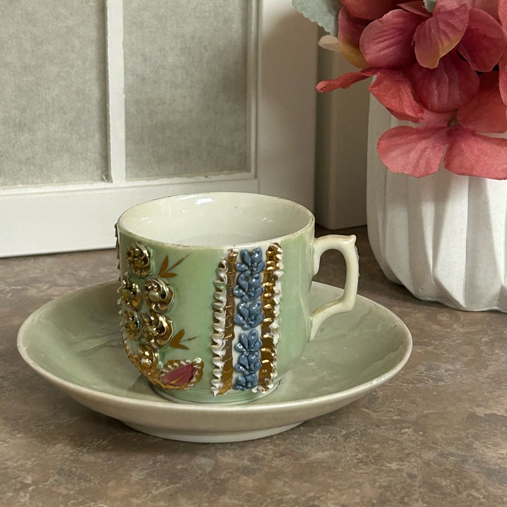 German Lustreware Mini Teacup & Saucer